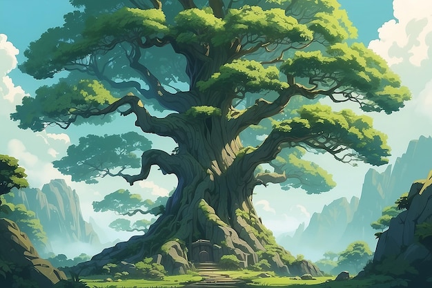 Photo anime tree illustration