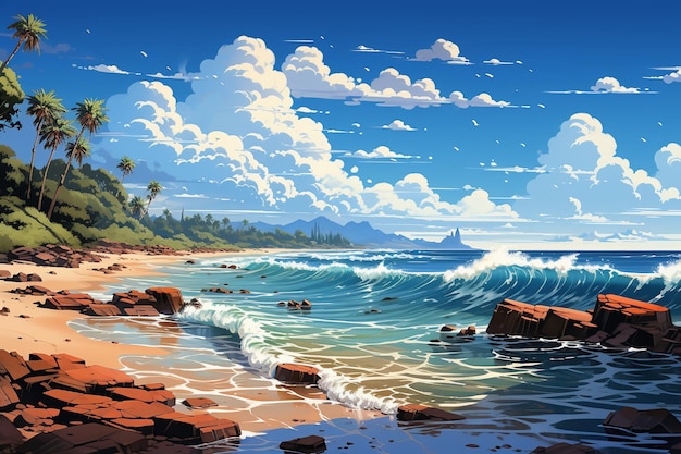 Anime Vector Art Tropical Coastline AI generative