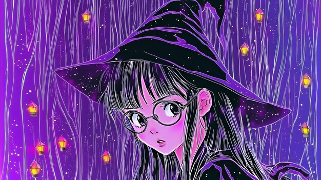 Anime Witch in Purple Forest