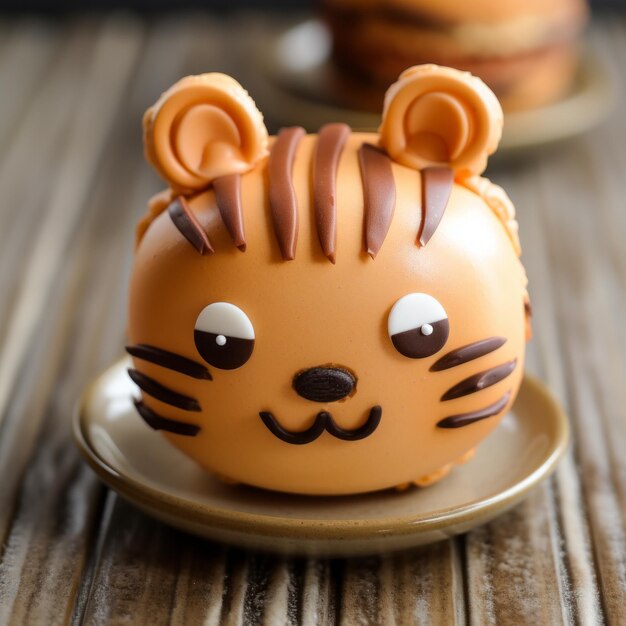 Photo animeinspired tiger macaroons adorable character designs on delicious plates