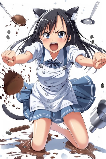 Animestyle artwork of an angry and embarrassed cute girl in an action pose