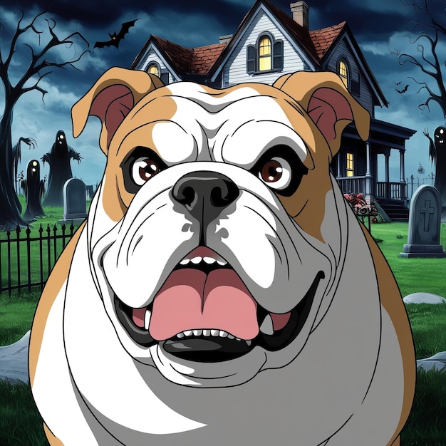 Photo an animestyle a bulldog with a horror background