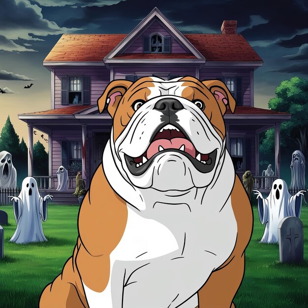 Photo an animestyle a bulldog with a horror background