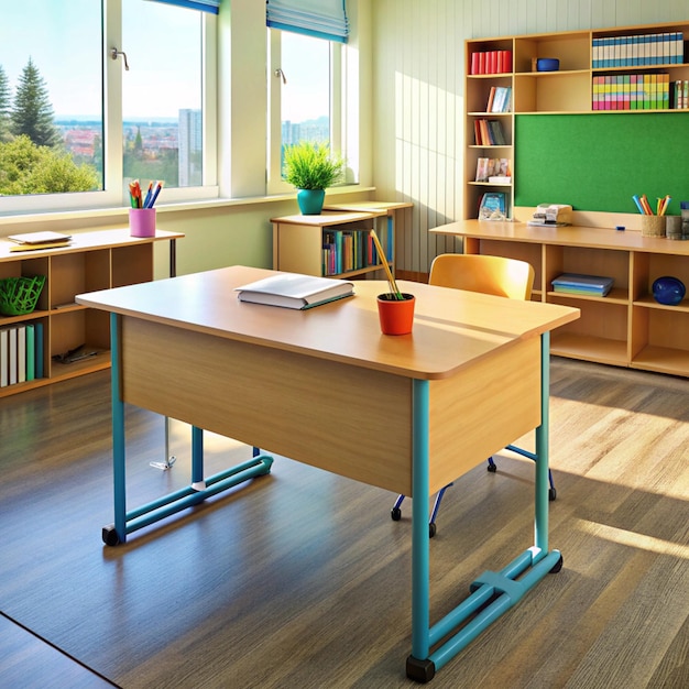 Photo animestyle classroom design with colorful and playful elements