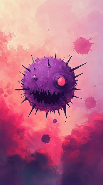 Photo animestyle illustration of a purple virus character