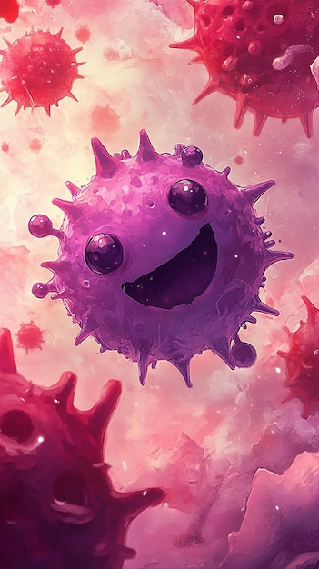 Photo animestyle illustration of a purple virus character