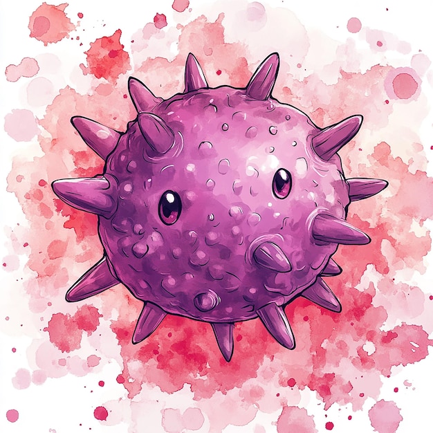 Photo animestyle illustration of a purple virus character