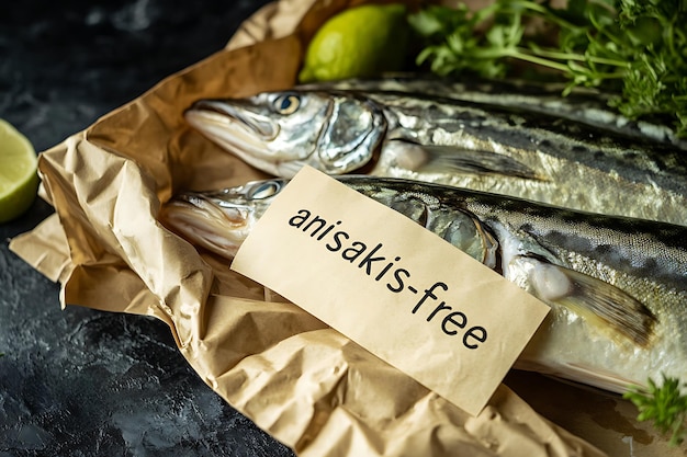 Photo anisakisfree hake fish with certification displayed