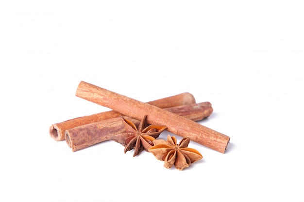 Anise and cinnamon isolated on white background