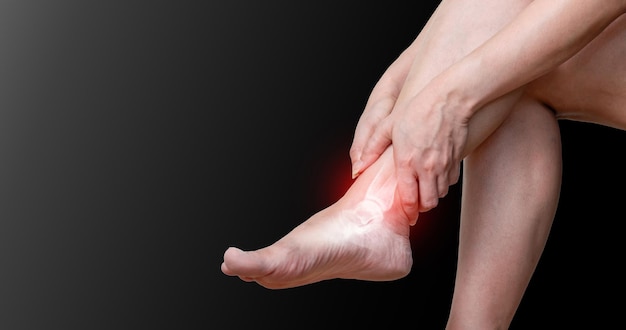 ankle osteoarthritis Joint pain arthritis and ligaments on a black background