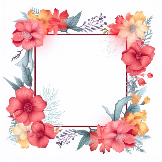 Anniversary Frame Square Design Floral Art Isolated White Background Celebration Floral Illust