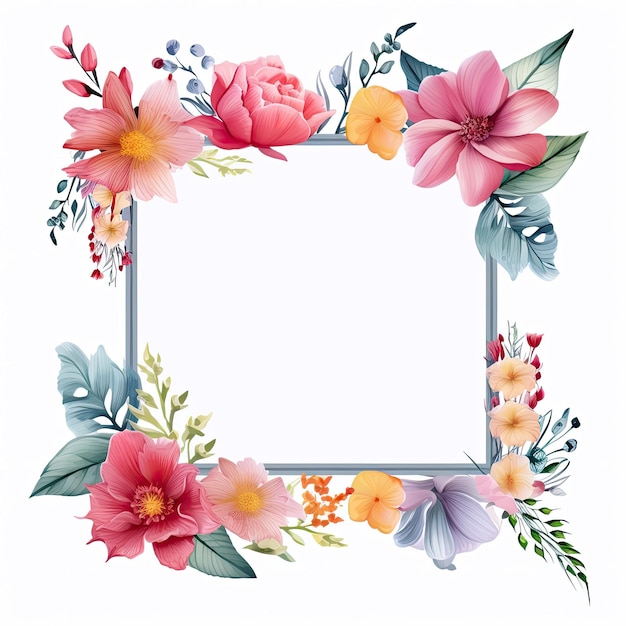 Anniversary Frame Square Design Floral Art Isolated White Background Elegance Celebration