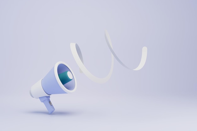 Announcing good news loudspeaker from which a ribbon flies out on a white background 3D render