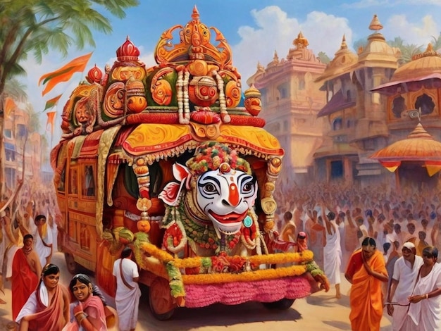 The annual grand Rath yatra or car festival of Lord Jagannath at Puri Orissa India