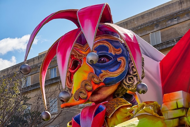 Annual mardi gras fat tuesday grand parade on maltese street of allegorical floats and masquerader p