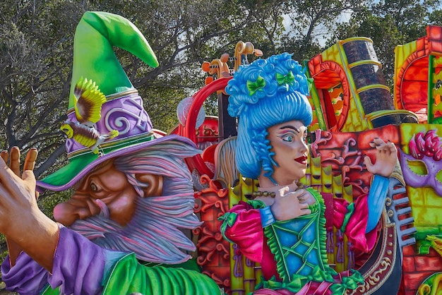 Annual mardi gras fat tuesday grand parade on maltese street of allegorical floats and masquerader p