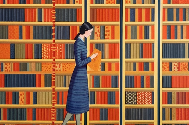 Photo anonymous woman taking book from bookshelf