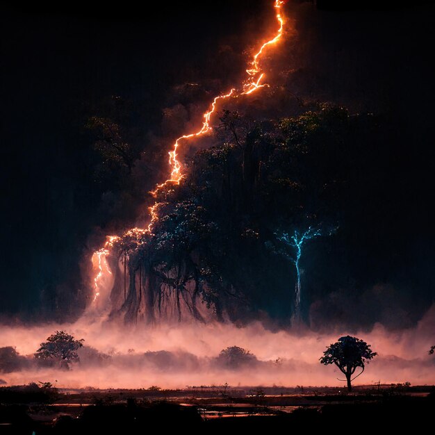 another world, lightning trees