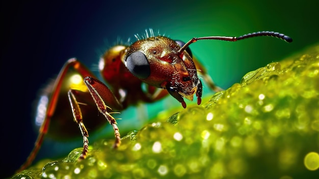 Ant on green sugar Beautiful ant high contrast