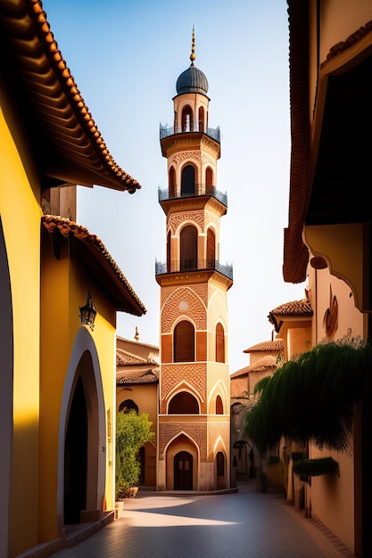 Antalya Turkey July 2021 View of Saat Kulesi Clock Tower and Yivli Minaret