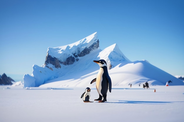 Antarctic glacier wild animal penguin standing in ice snow cute cartoon wallpaper background