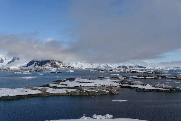 Antarctic landscape with mountains and islands