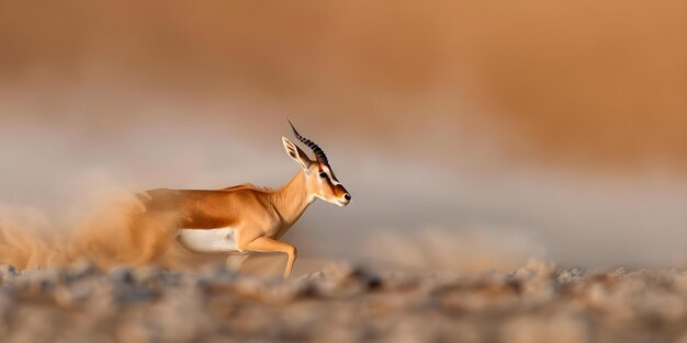 Photo an antelope dashes through african savannah leaving a trail of dust concept wildlife nature safari antelope african savanna