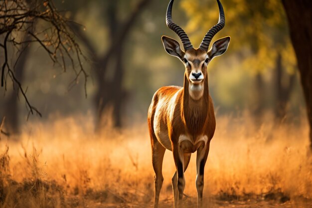 a antelope standing in a field of brown grass