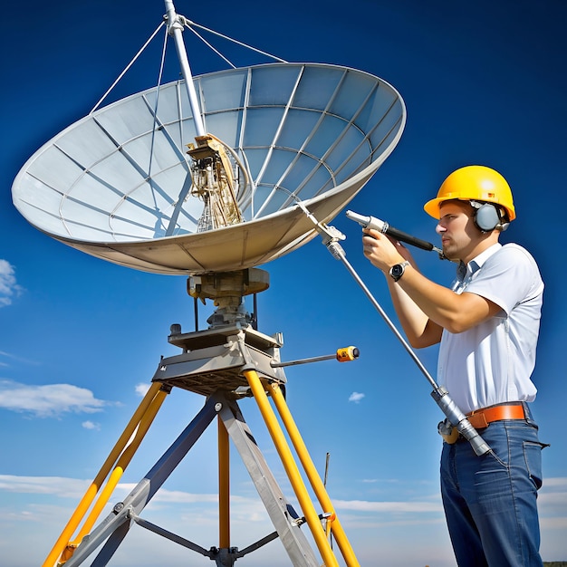 Photo antenna alignment process with a technician using a compass