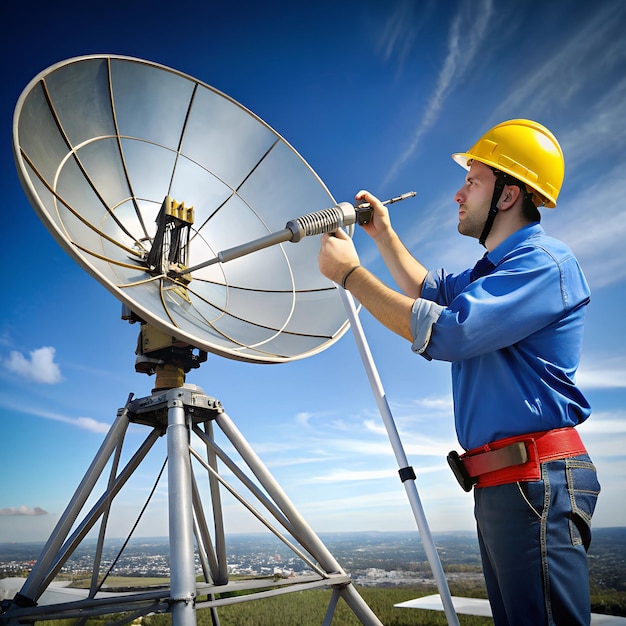 Photo antenna alignment process with a technician using a compass