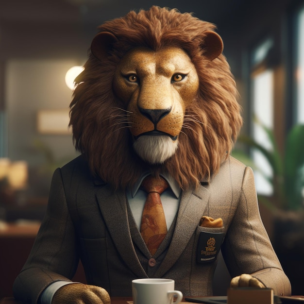 Anthropomorphic Business Lion A Cinematic Masterpiece In 8k