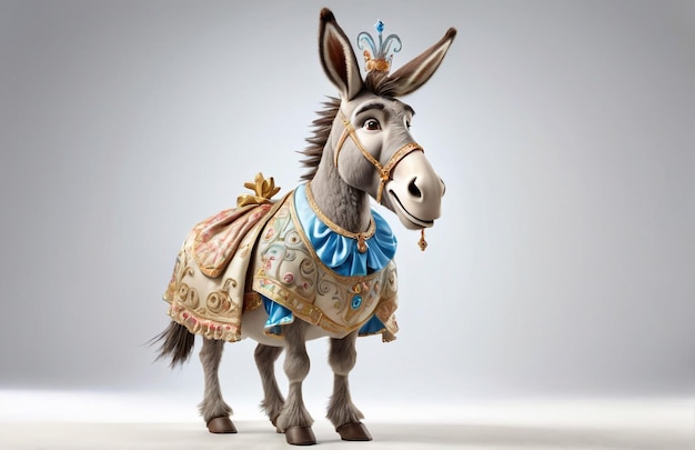 Anthropomorphic caricature donkey Wearing a cinderelladress clothing