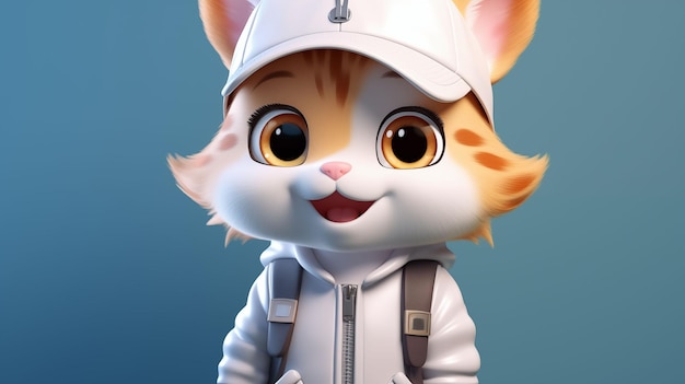 Anthropomorphic cat in a hooded sweatshirt and a cap Smile and bright eyes Generated with AI