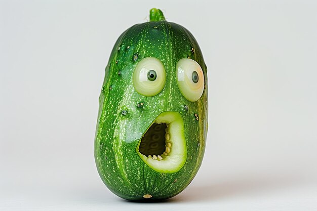 Photo an anthropomorphic cucumber with a surprised expression