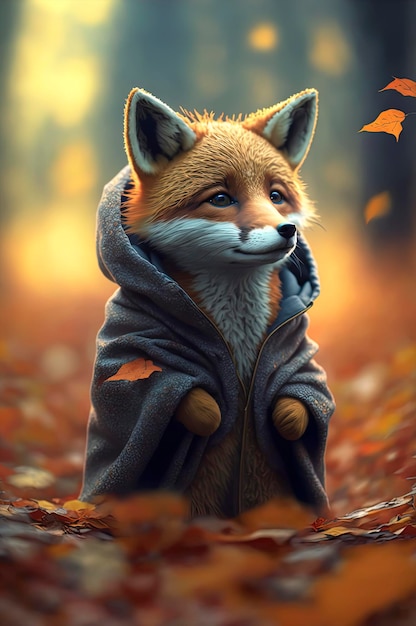 Anthropomorphic cute fox wearing a coat