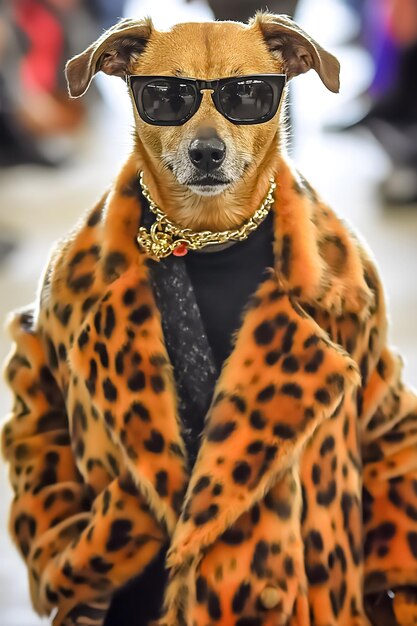 Photo anthropomorphic dog wearing fashion dog fashion shows dog fashion shot animals wearing fashion