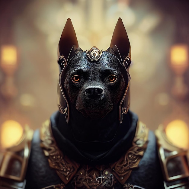 anthropomorphic dog with warrior armor 3d rendering illustration