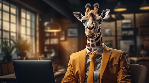 Photo anthropomorphic giraffe businessman