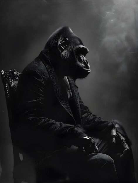 Photo anthropomorphic gorilla in dramatic atmospheric portrait