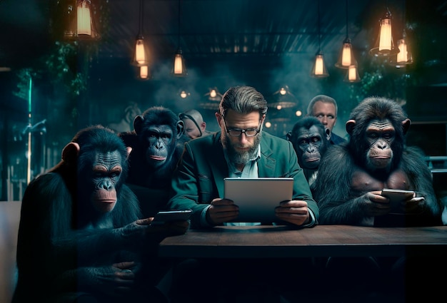 anthropomorphic humanlike chimpanzees using smart phones tablets and technology