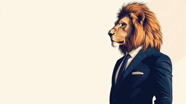 Photo anthropomorphic lion in business suit modern digital artwork representing power and elegance