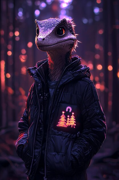 Anthropomorphic Lizard in a Winter Jacket