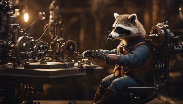 An anthropomorphic raccoon engineer