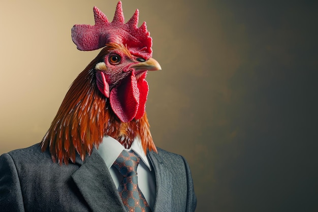 Anthropomorphic rooster in business suit Generate Ai