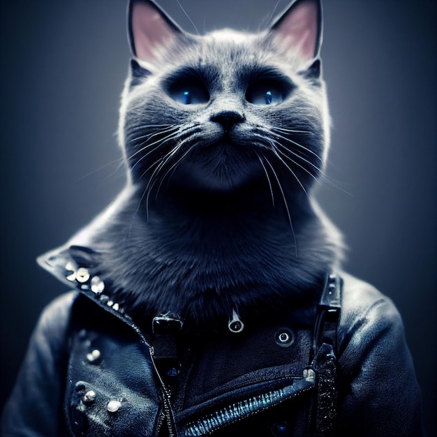 anthropomorphic russian blue cat with clothes portrait 3d rendering