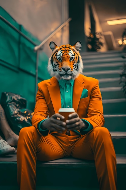 Photo anthropomorphic tigers wearing fashion tiger fashion shows tiger fashion shot