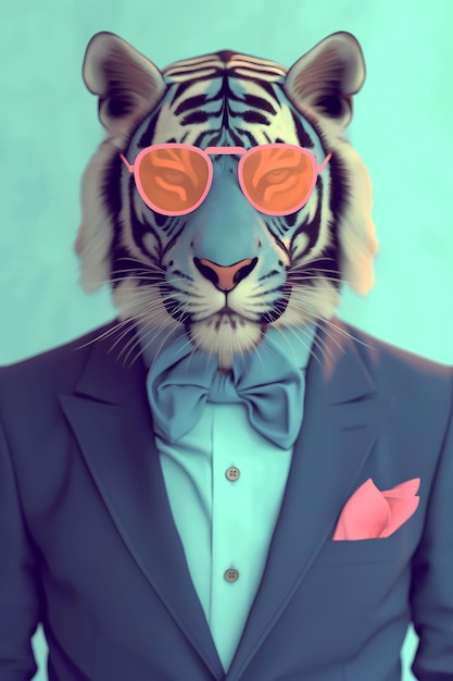 Photo anthropomorphic tigers wearing fashion tiger fashion shows tiger fashion shot