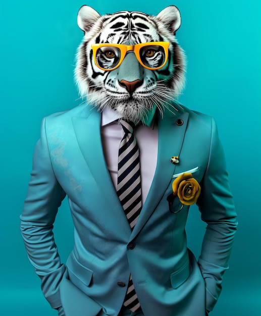 Anthropomorphic tigers wearing fashion tiger fashion shows tiger fashion shot