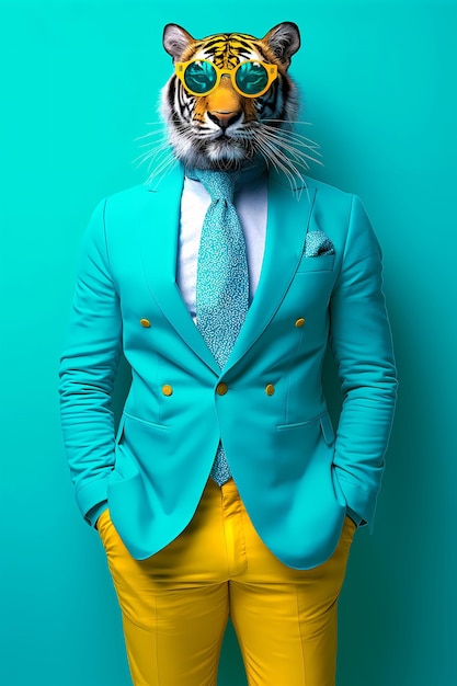 Photo anthropomorphic tigers wearing fashion tiger fashion shows tiger fashion shot