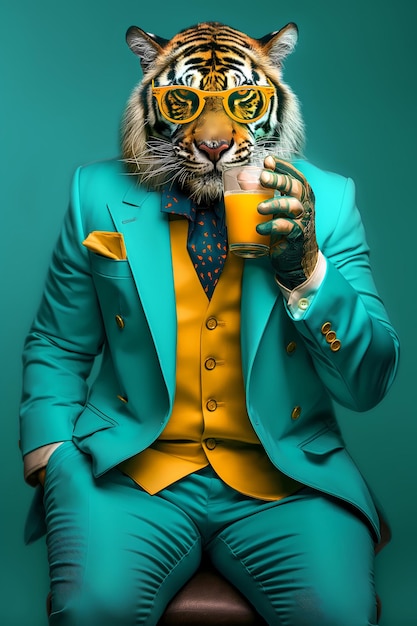 Photo anthropomorphic tigers wearing fashion tiger fashion shows tiger fashion shot